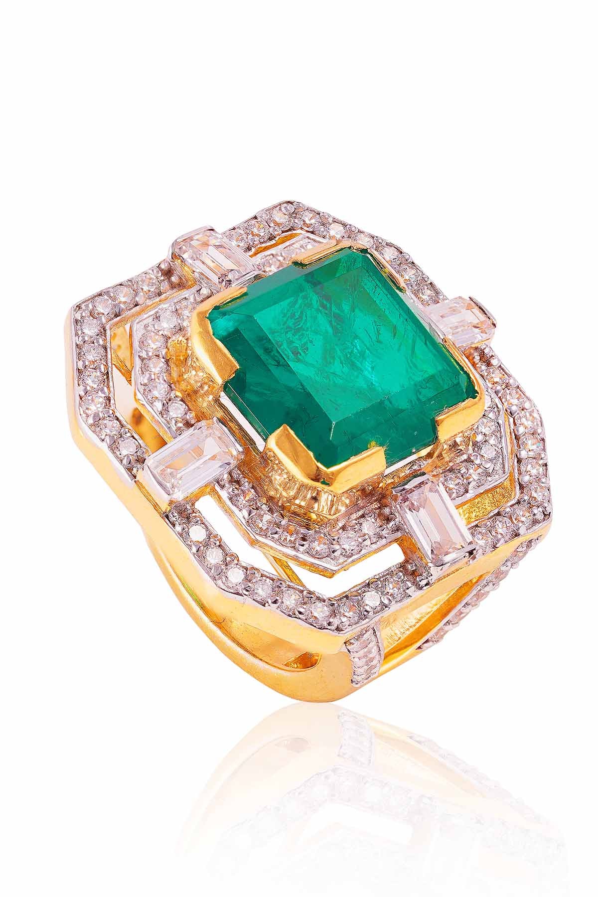 Buy Green Emerald Stone Vintage Ring by Prata for women online at ScrollnShops